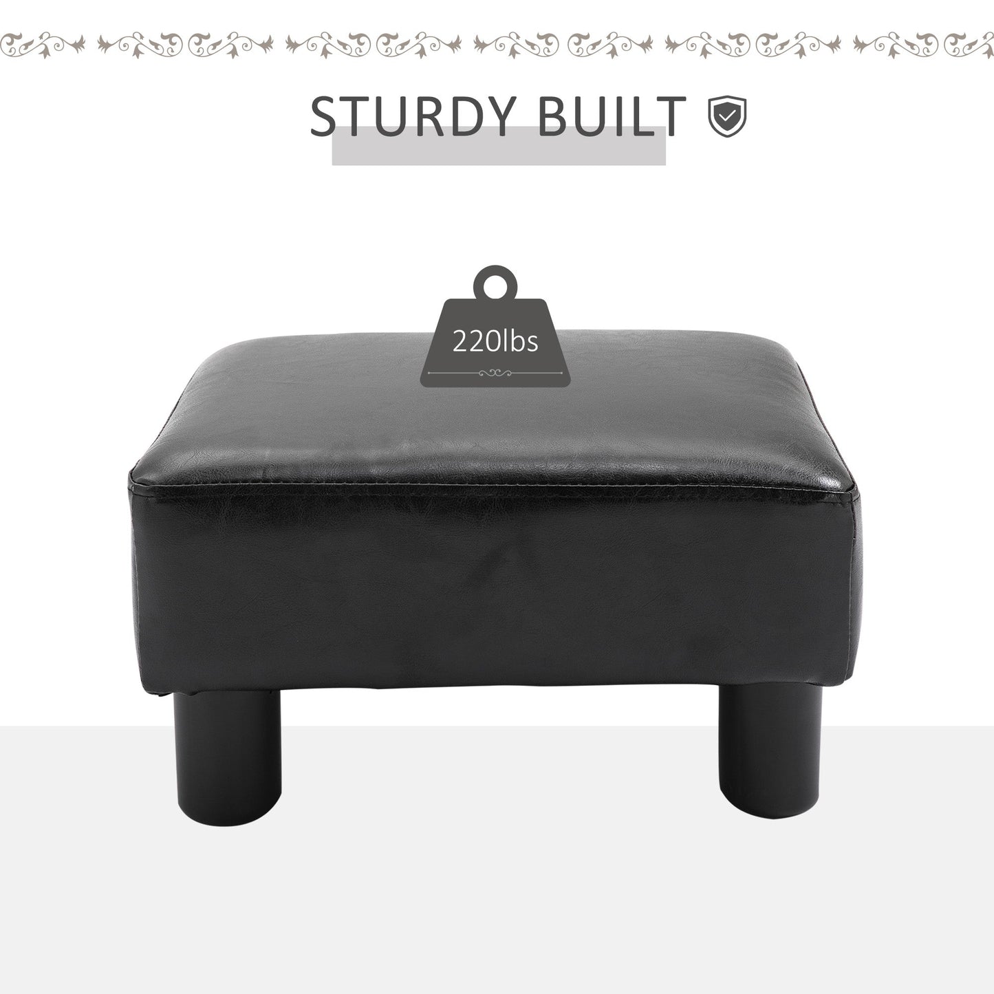 HOMCOM Faux Leather Footstool, Small Foot Rest, Rectangle Sofa Stool for Bedroom Living Room, Black