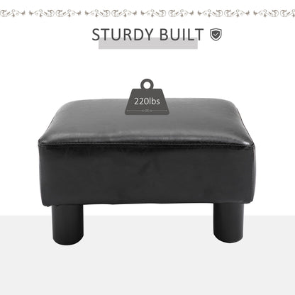 HOMCOM Faux Leather Footstool, Small Foot Rest, Rectangle Sofa Stool for Bedroom Living Room, Black