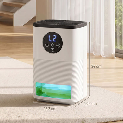 HOMCOM 300mL/Day Small Dehumidifier, RGB Mood Lights, Continuous Drainage, 24H Timer, LED Display, Dehumidifier for Home Damp