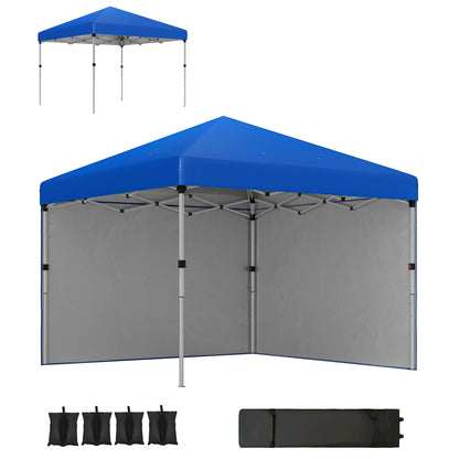 Outsunny 3 x 3 (M) Pop Up Gazebo, UPF 30+ with 2 Sidewalls, Leg Weight Bags and Wheeled Bag, Height Adjustable Party Tent Event Shelter for Garden, Patio, Blue