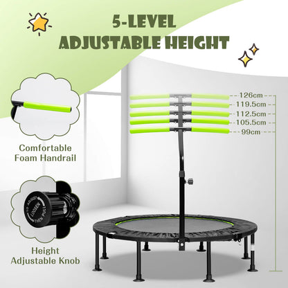 110 CM Mini Trampoline Bounce with Height Adjustable Handrail-Green