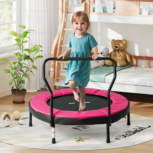 Trampoline for Kids Indoor Outdoor Fitness Trampoline with Handlebar-Pink