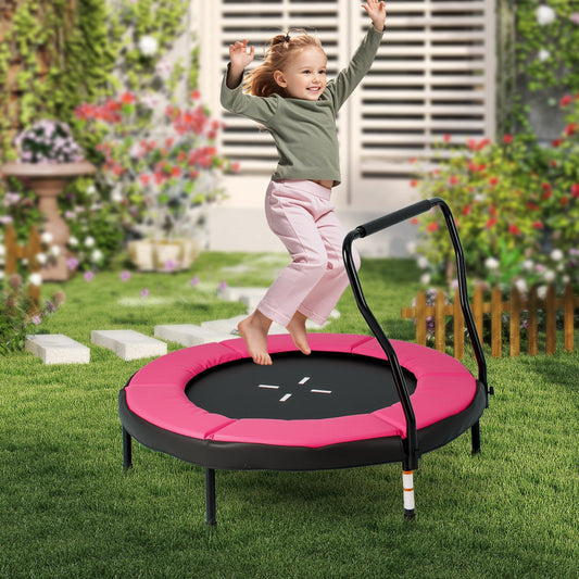Trampoline for Kids Indoor Outdoor Fitness Trampoline with Handlebar-Pink