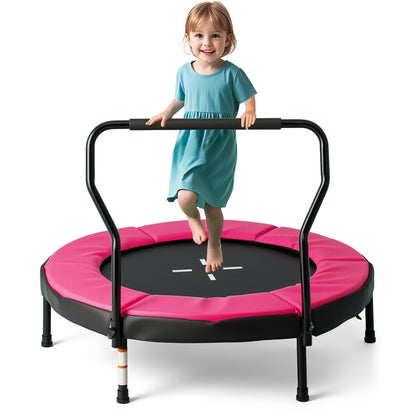 Trampoline for Kids Indoor Outdoor Fitness Trampoline with Handlebar-Pink