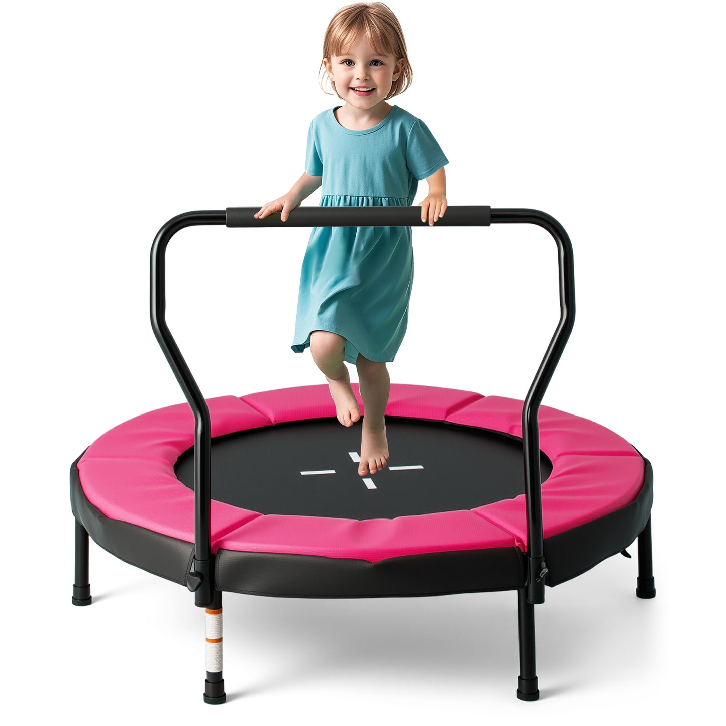 Trampoline for Kids Indoor Outdoor Fitness Trampoline with Handlebar-Pink