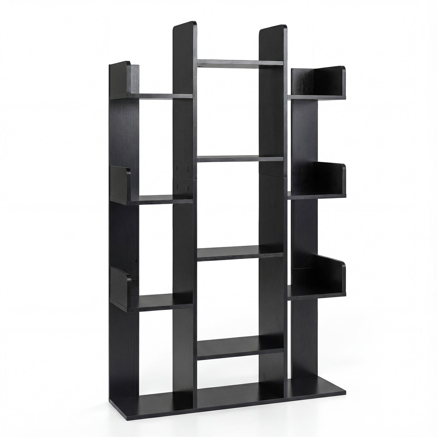 Tree Bookshelf Corner Books Storage Organizer with 13 Open Shelves-Black