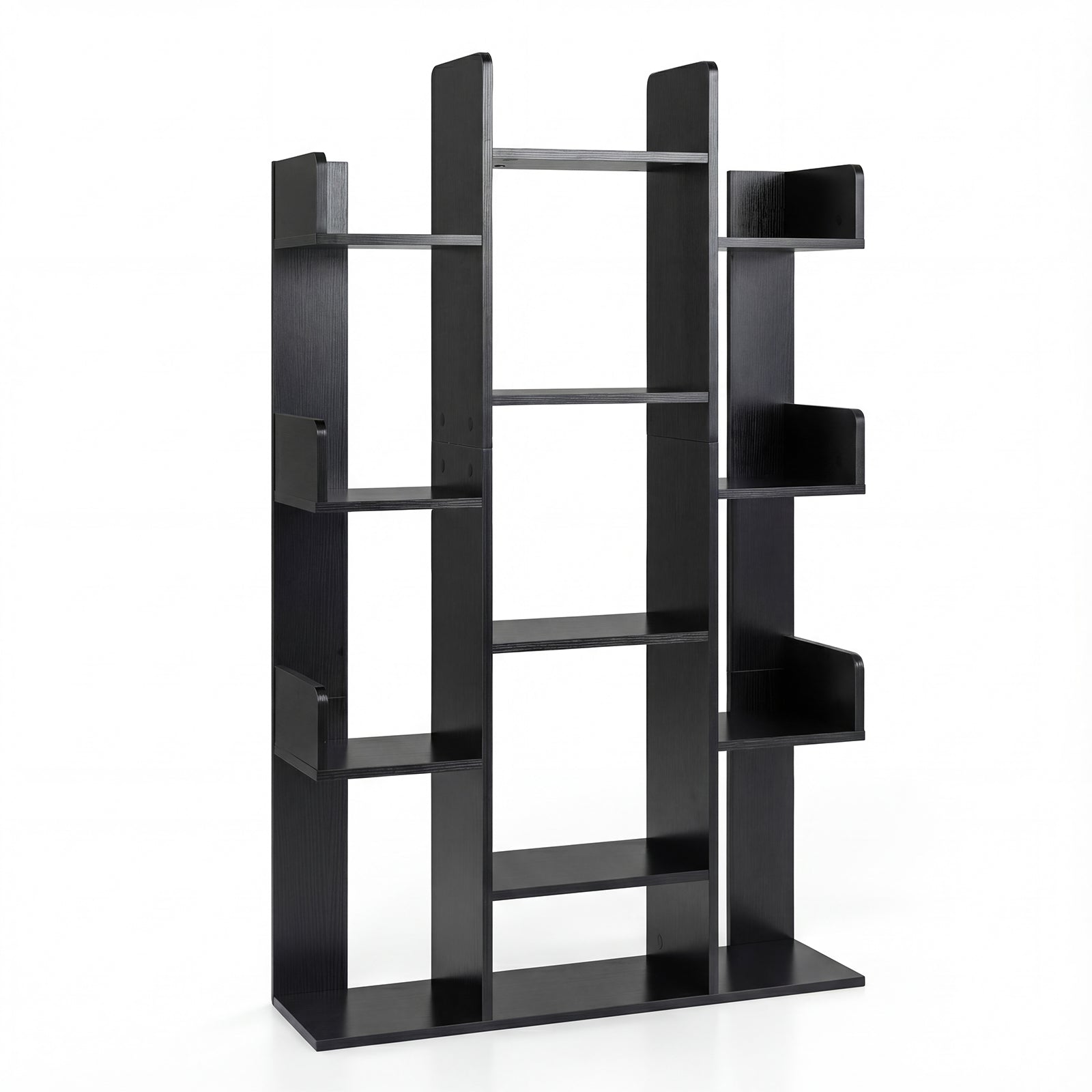 Tree Bookshelf Corner Books Storage Organizer with 13 Open Shelves-Black