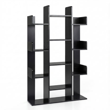 Tree Bookshelf Corner Books Storage Organizer with 13 Open Shelves-Black