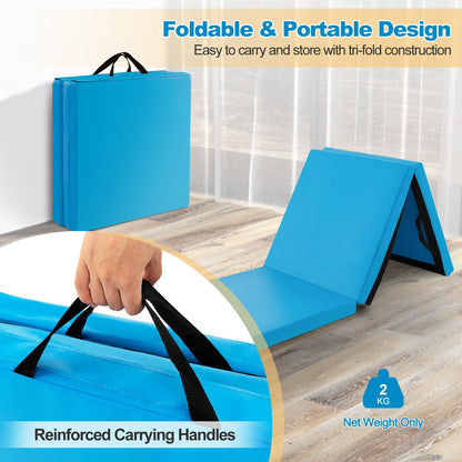 Tri-Fold Folding Exercise Mat with PU Leather Cover-Blue
