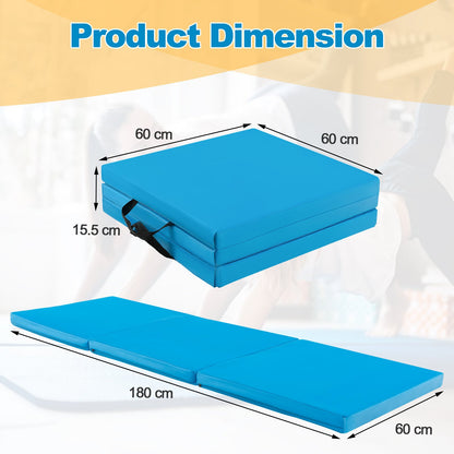 Tri-Fold Folding Exercise Mat with PU Leather Cover-Blue