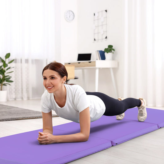 Tri-Fold Folding Exercise Mat with PU Leather Cover-Purple
