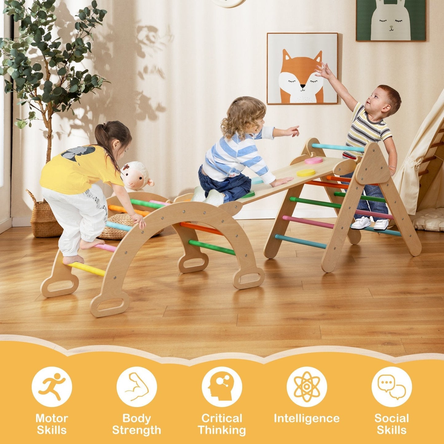 Triangle Climbing Toys with Climbing Triangle Arch Ramp for 1+ Years Old-Multicolor