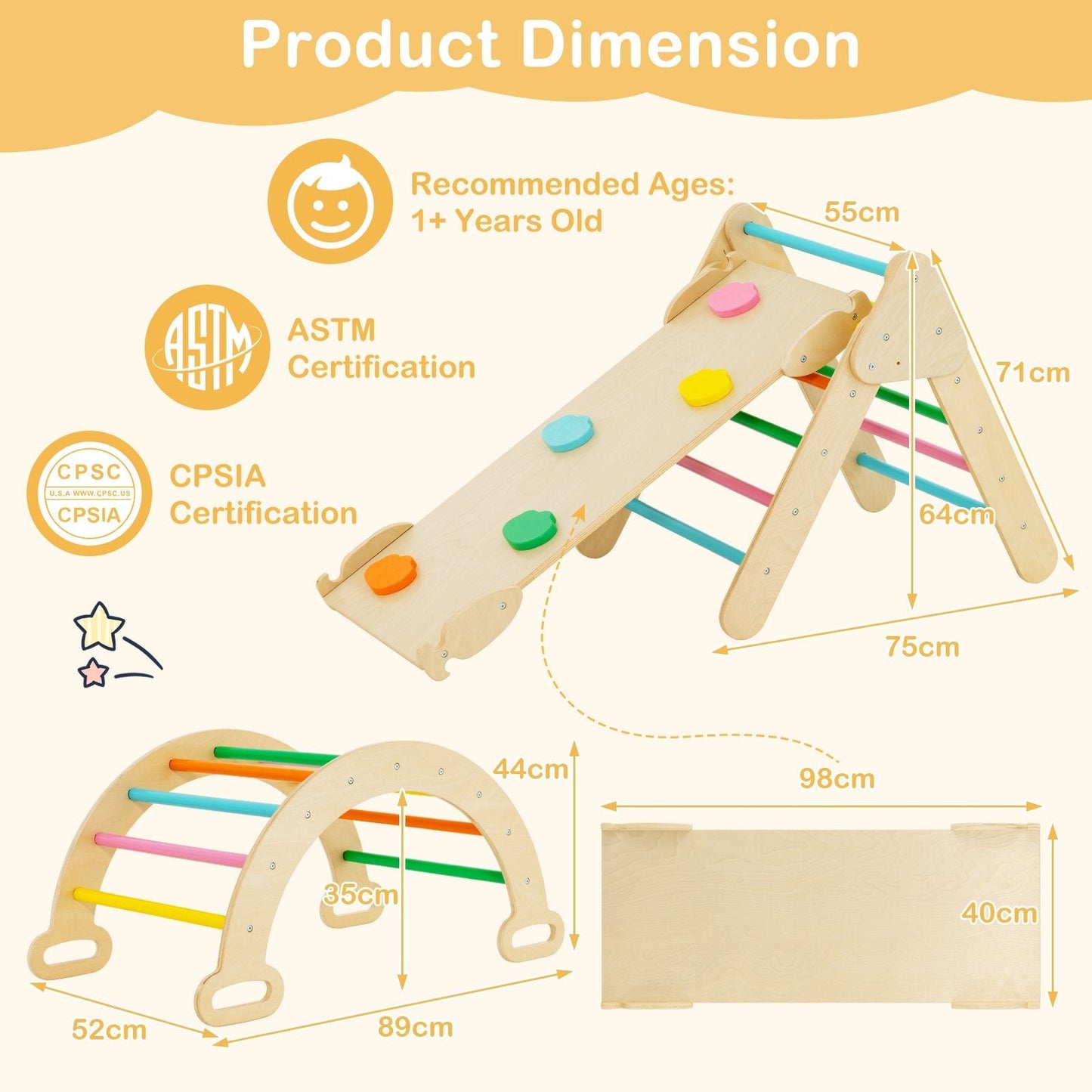 Triangle Climbing Toys with Climbing Triangle Arch Ramp for 1+ Years Old-Multicolor