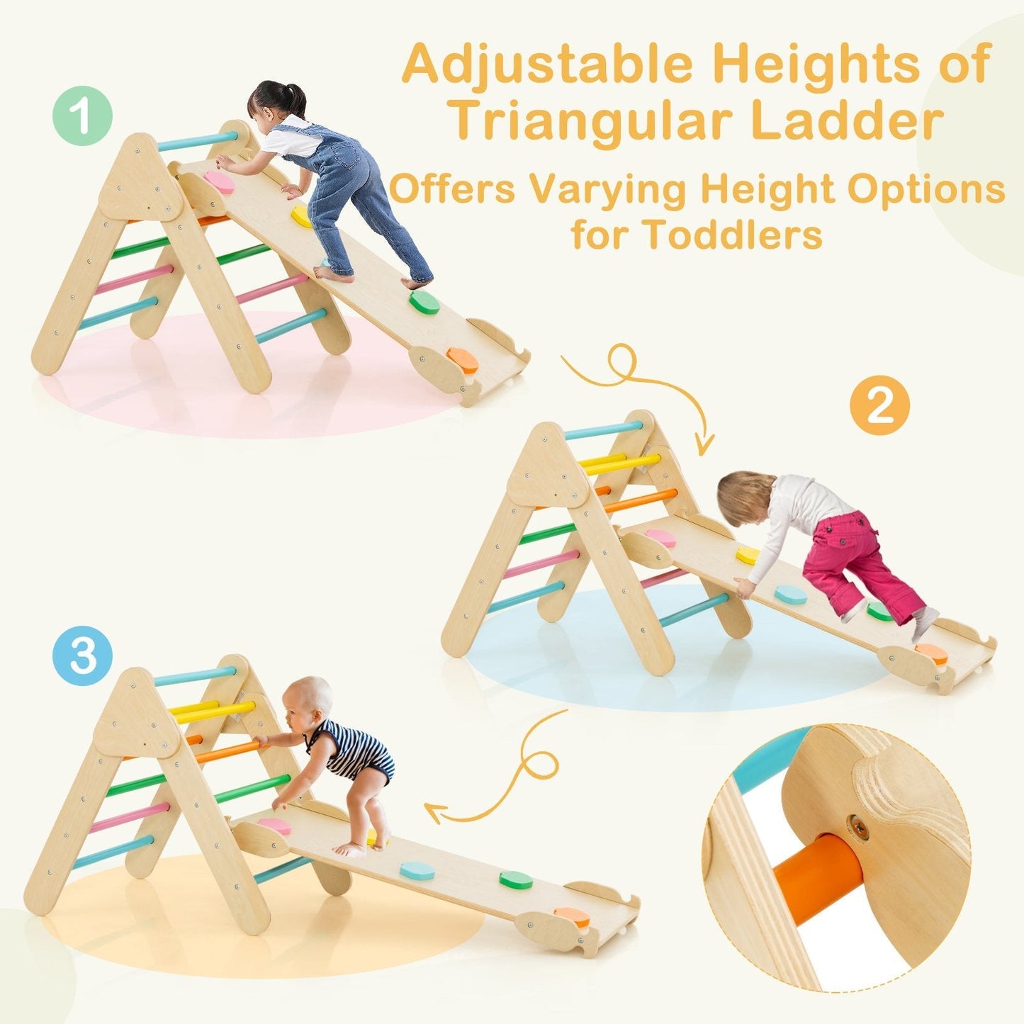 Triangle Climbing Toys with Climbing Triangle Arch Ramp for 1+ Years Old-Multicolor
