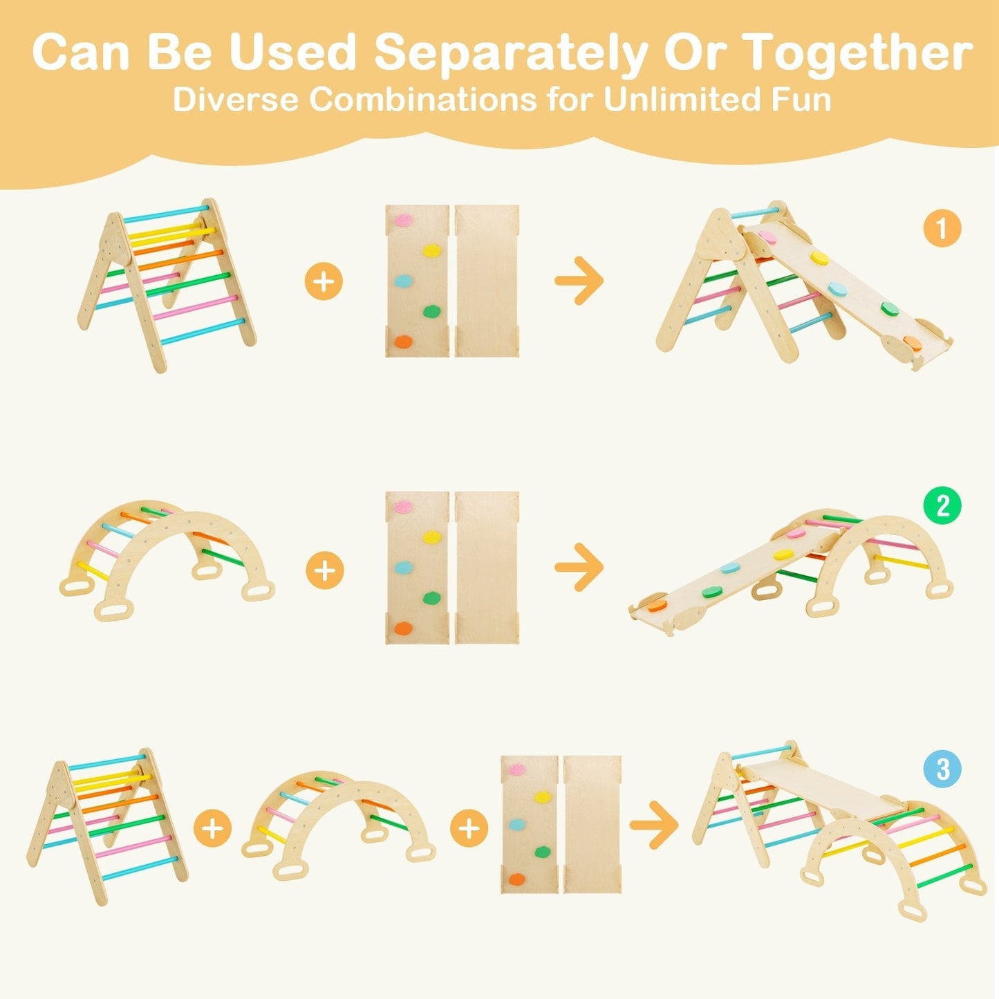 Triangle Climbing Toys with Climbing Triangle Arch Ramp for 1+ Years Old-Multicolor