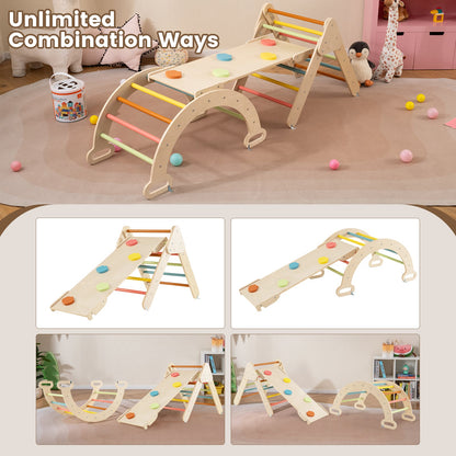 5-in-1 Triangle Climbing Toys with Arch Ramp for 1+ Years Old-Macaron