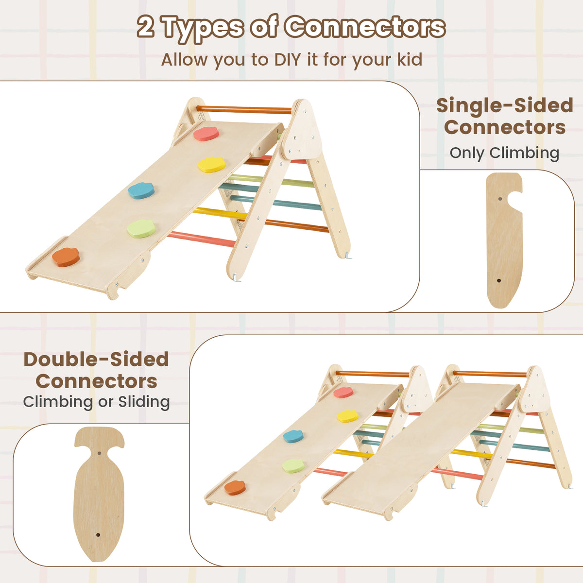 5-in-1 Triangle Climbing Toys with Arch Ramp for 1+ Years Old-Macaron