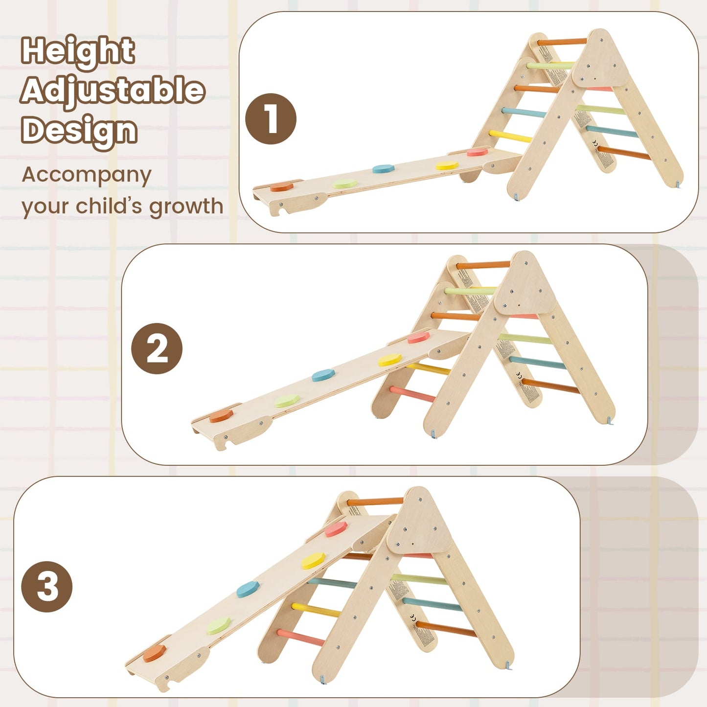 5-in-1 Triangle Climbing Toys with Arch Ramp for 1+ Years Old-Macaron