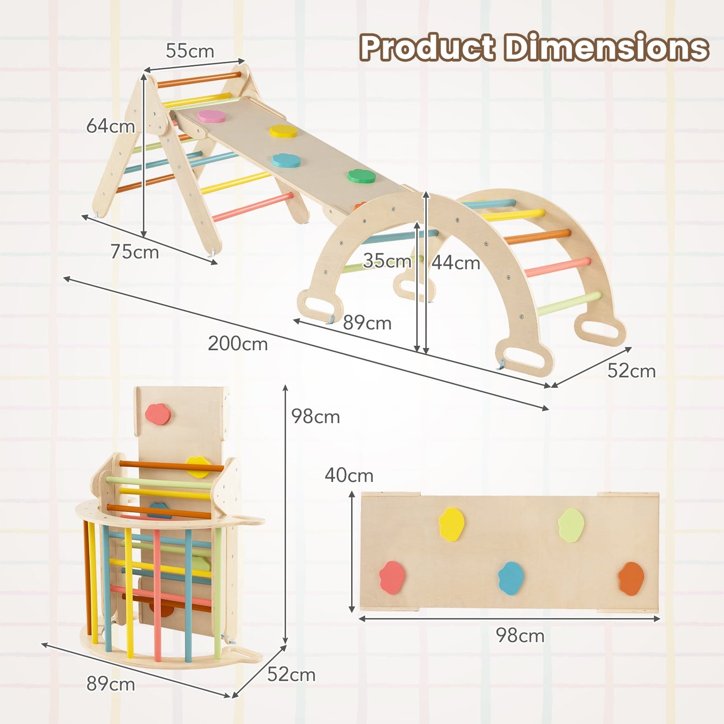 5-in-1 Triangle Climbing Toys with Arch Ramp for 1+ Years Old-Macaron
