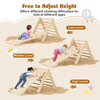 5-in-1 Triangle Climbing Toys with Arch Ramp for 1+ Years Old-Wood