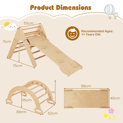 5-in-1 Triangle Climbing Toys with Arch Ramp for 1+ Years Old-Wood