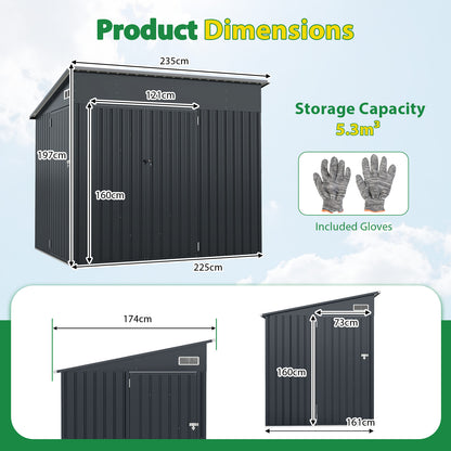 Triple Door Storage Shed with Galvanized Steel Tool and Bike Storage-Grey