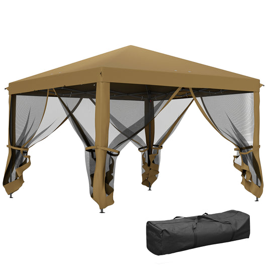 Outsunny 3 x 3√Ç m Pop Up Gazebo, 420D Garden Tent Canopy with Removable Mesh Sidewall Netting, Carry Bag for Garden Patio Outdoor, Khaki