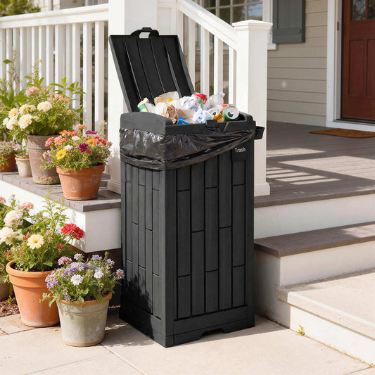 Outsunny 110 L Outdoor Bin with Dual Lid in Black, image 2