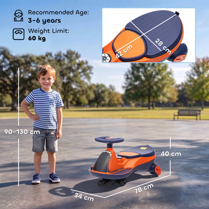AIYAPLAY 12V Electric Wiggle Car, 2-In-1 Kids Ride On Toy with 2 Speeds, Soft Start, PU Wheels, RGB Lights, Up to 60 kg, Orange