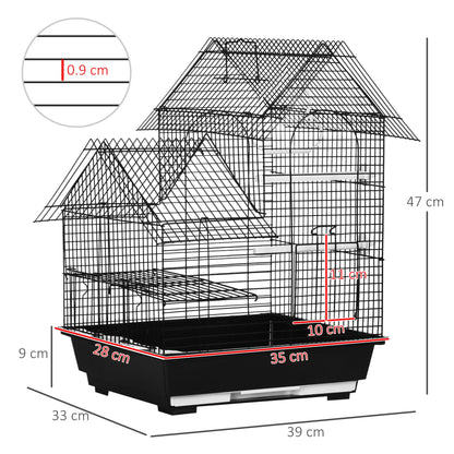 PawHut Metal Bird Cage for Parrot, Cockatiel, Budgie, Finch, Canary w/ Food Containers, Swing Ring, Tray Handle, 39 x 33 x 47cm