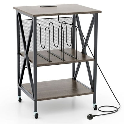 Turntable Record Player Stand with Builtin Charging Station and Divider-Grey