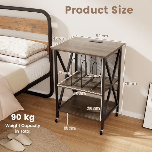 Turntable Record Player Stand with Builtin Charging Station and Divider-Grey