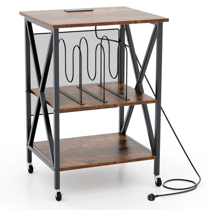 Turntable Record Player Stand with Builtin Charging Station and Divider-Rustic Brown