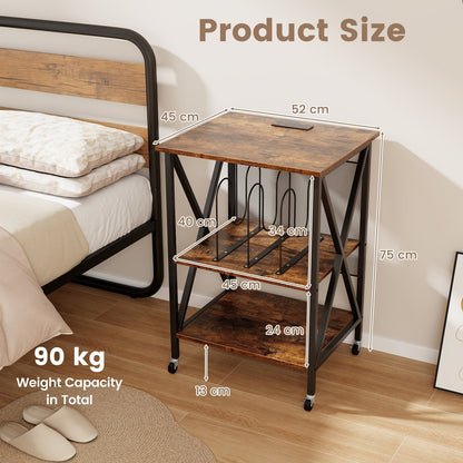 Turntable Record Player Stand with Builtin Charging Station and Divider-Rustic Brown