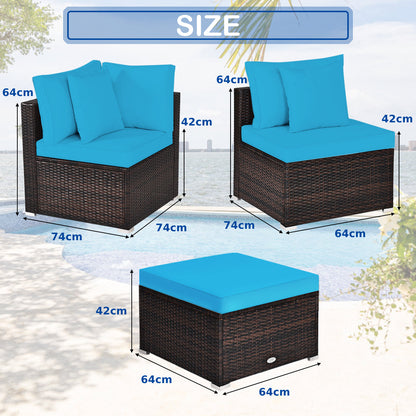 4 Pieces Outdoor Rattan Conversation Set with Removable Cushions and Pillows-Turquoise