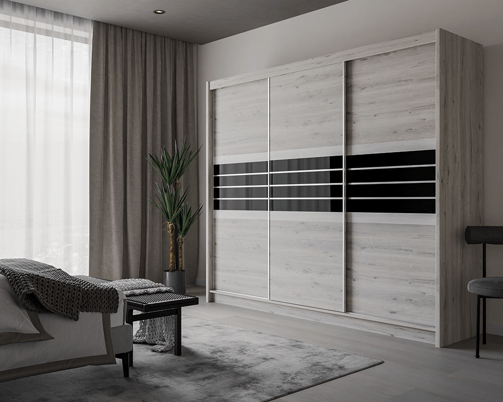 DOVER 250cm Sliding Door Wardrobe Oak Craft / Graphite Glass
