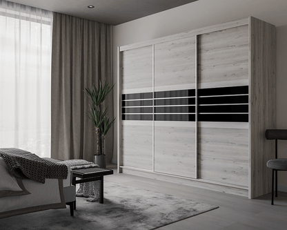 DOVER 250cm Sliding Door Wardrobe Oak Craft / Graphite Glass