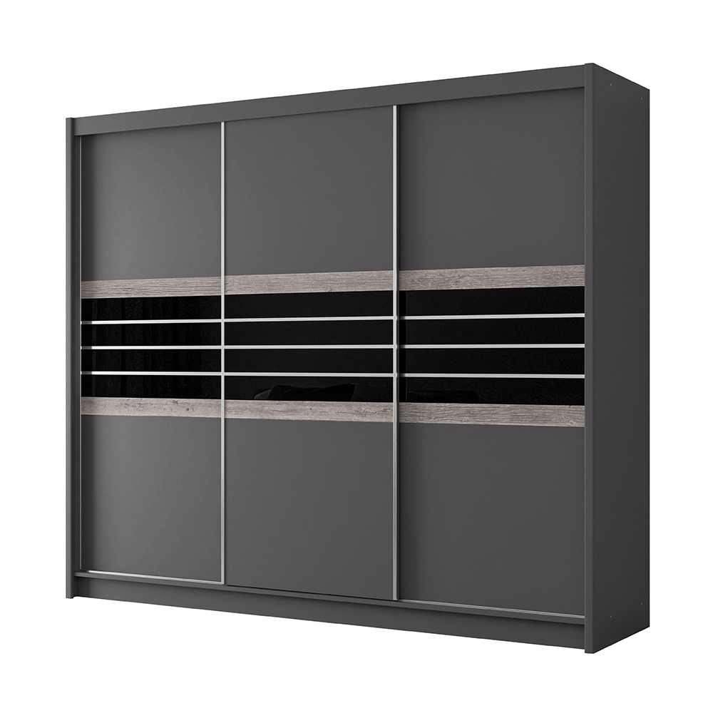 DOVER 250cm Sliding Door Wardrobe Lava / Black Glass
