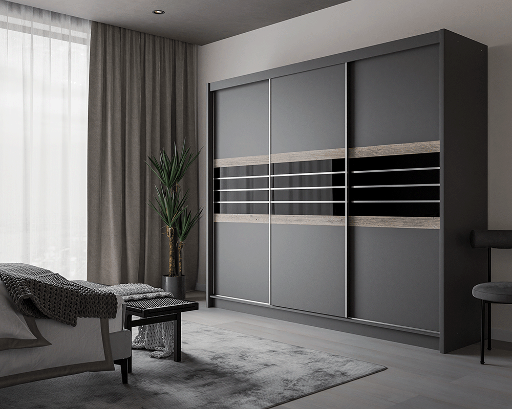 DOVER 250cm Sliding Door Wardrobe Lava / Black Glass