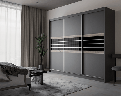 DOVER 250cm Sliding Door Wardrobe Lava / Black Glass