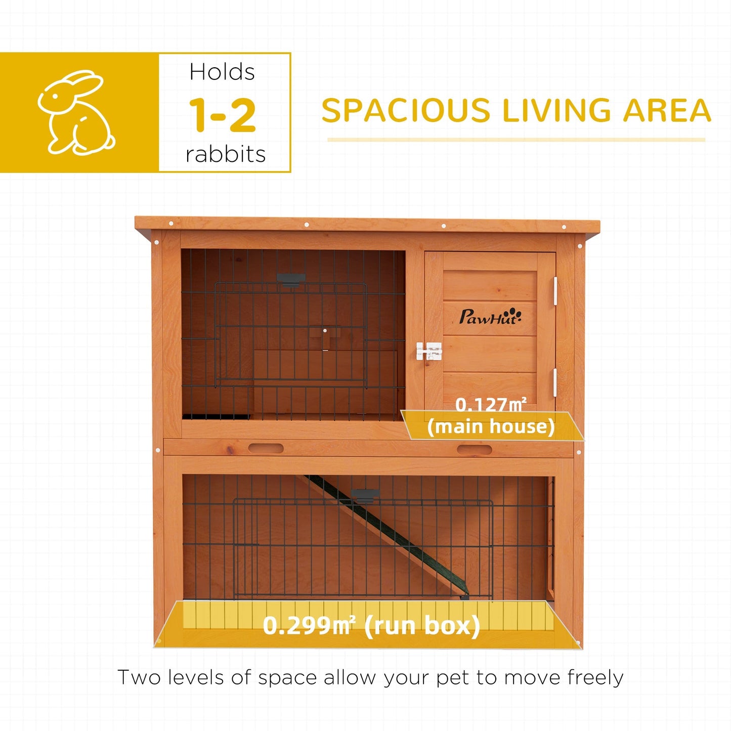 PawHut Two-Tier Antiseptic Wood Rabbit Hutch, 80cm Guinea Pig Hutch with Run - Orange