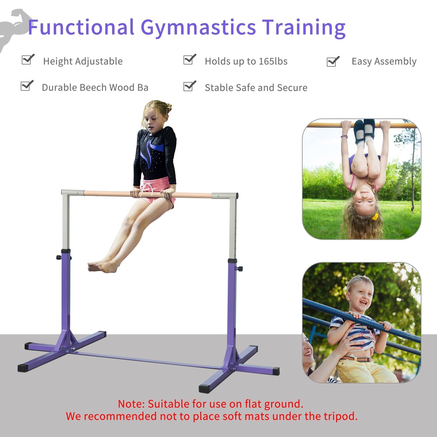 Steel Frame Adjustable Horizonal Gymnastics Bar For Kids Home Gym Training Children Junior Kip High Bar Fitness Purple