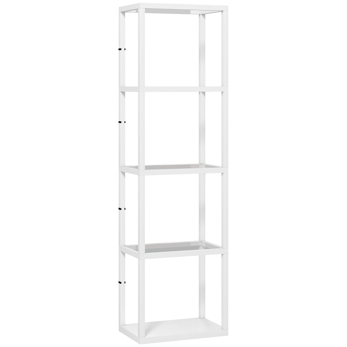 HOMCOM LED Floor Lamp with Glass Shelves, 4 Layers Dimmable Tall Standing Lamp, Modern Column Shelf Floor Light for Living Room, Bedroom, Office, White