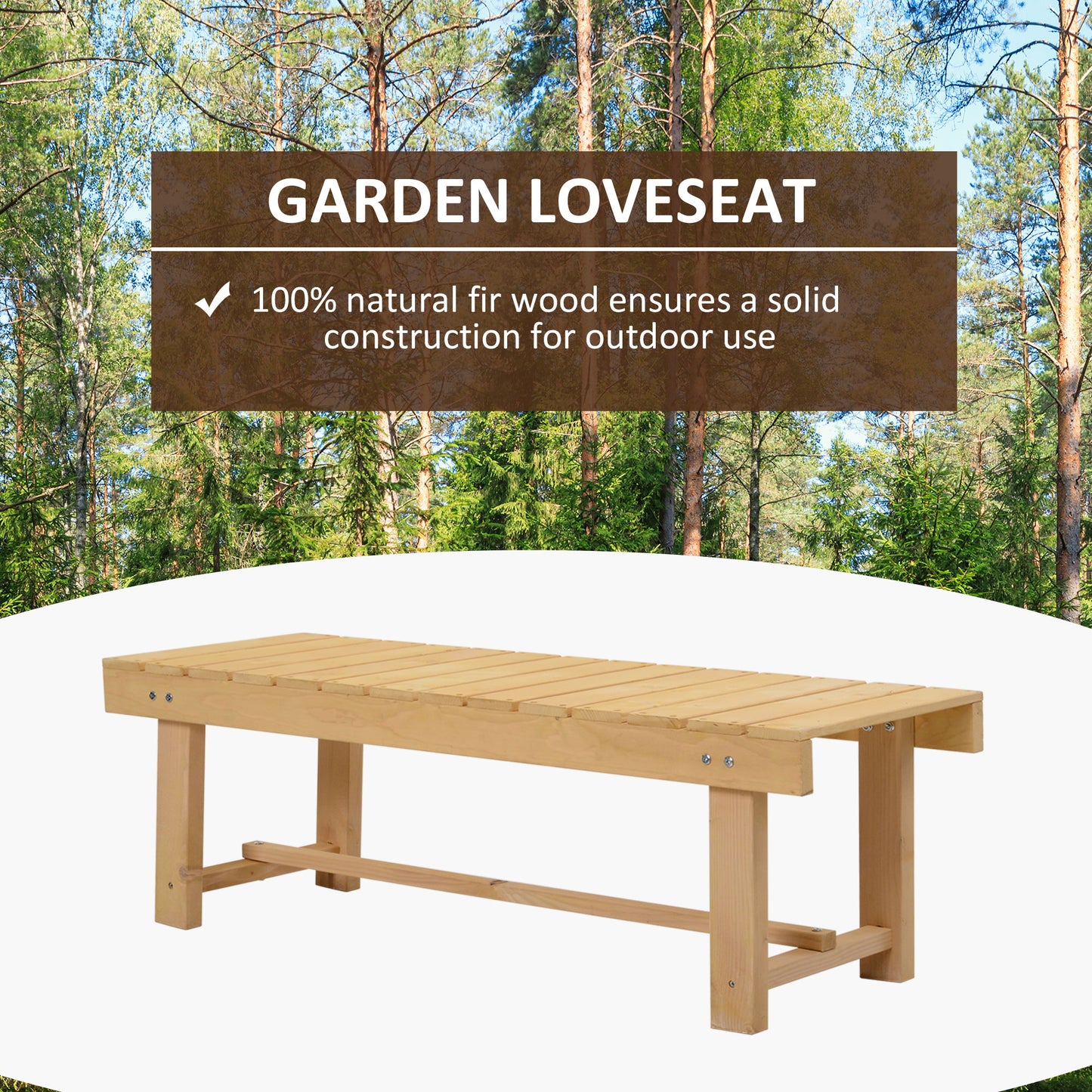 Outsunny 5-częściowa drewniana ławka ogrodowa do użytku wewnątrz i na zewnątrz, 2-osobowa, jodła, 110 dł. x 38 szer. x 35 wys. cm, kolor naturalny