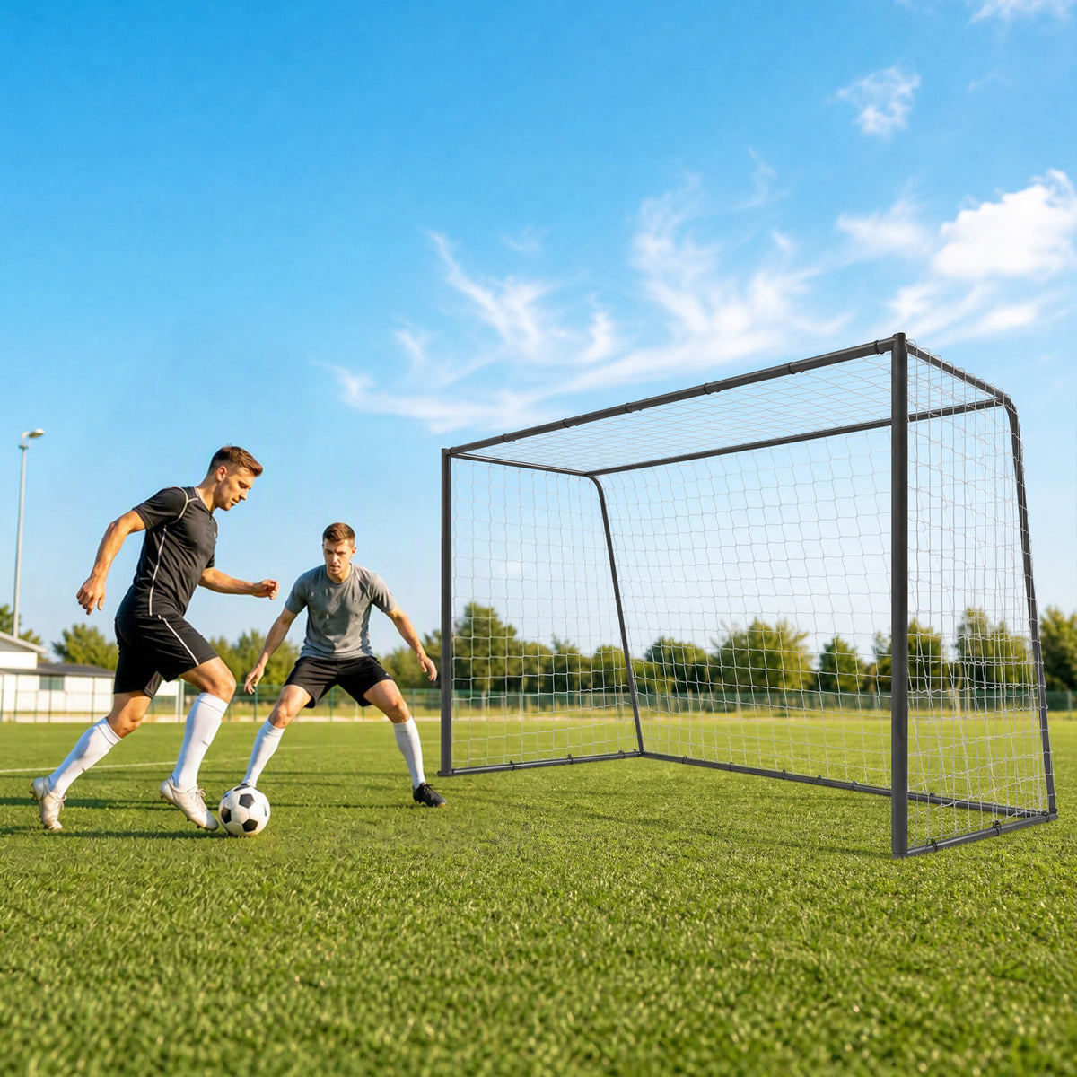 SPORTNOW Football Goal, 10 x 6.5ft Football Net with Ground Stakes and Metal Frame, Training Equipment for Indoor Outdoor Play