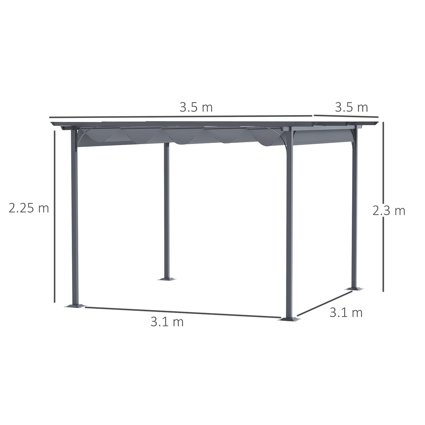 مظلة Outsunny 3.5MX 3.5M معدنية Pergola Gazebo مظلة قابلة للسحب في الهواء الطلق والحديقة ومظلات شمسية ومأوى للحفلات الشواء، رمادي