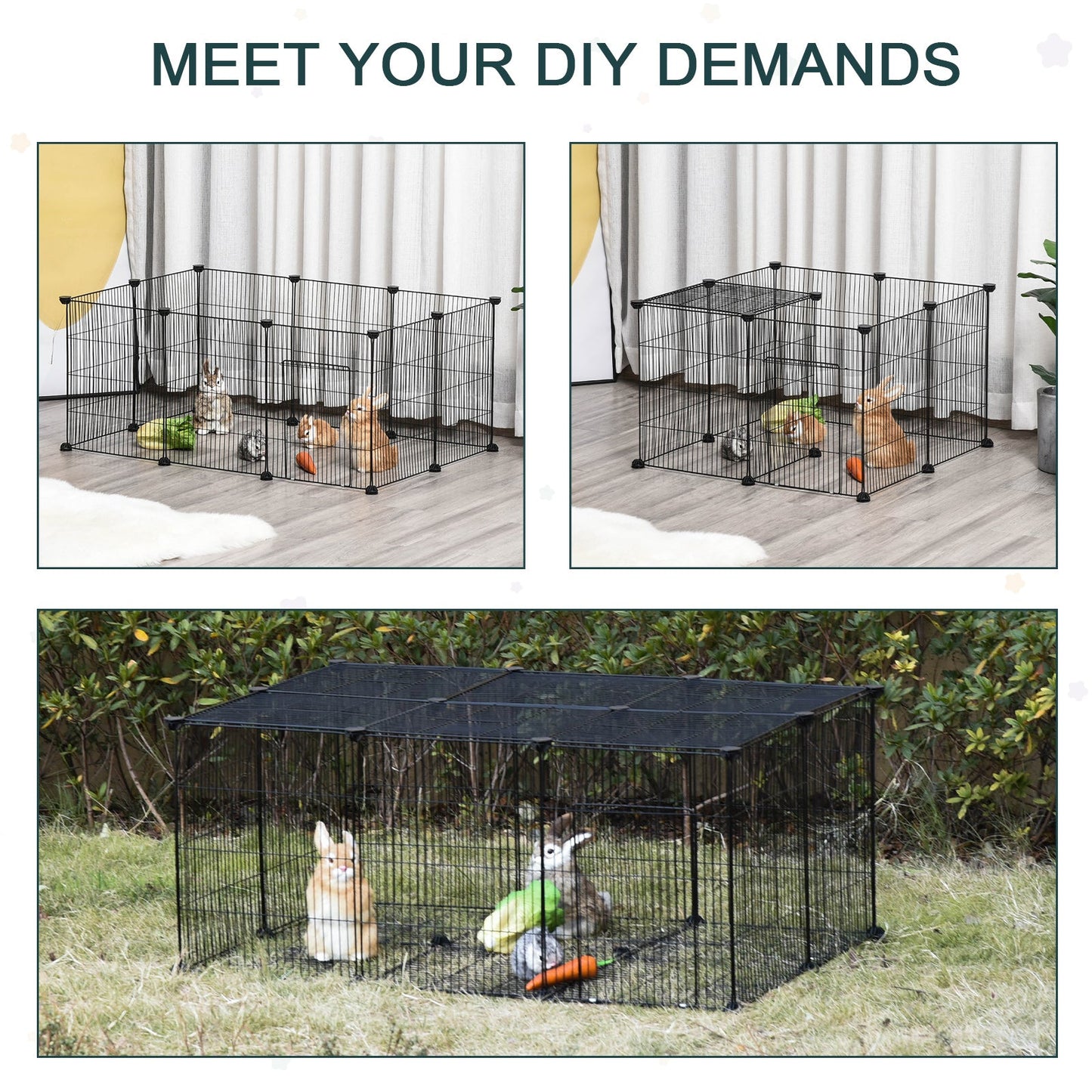 PawHut Pet Playpen DIY Small Animal Cage Metal Fence with Door, 22 Pieces, for Bunny Chinchilla Hedgehog Guinea Pig