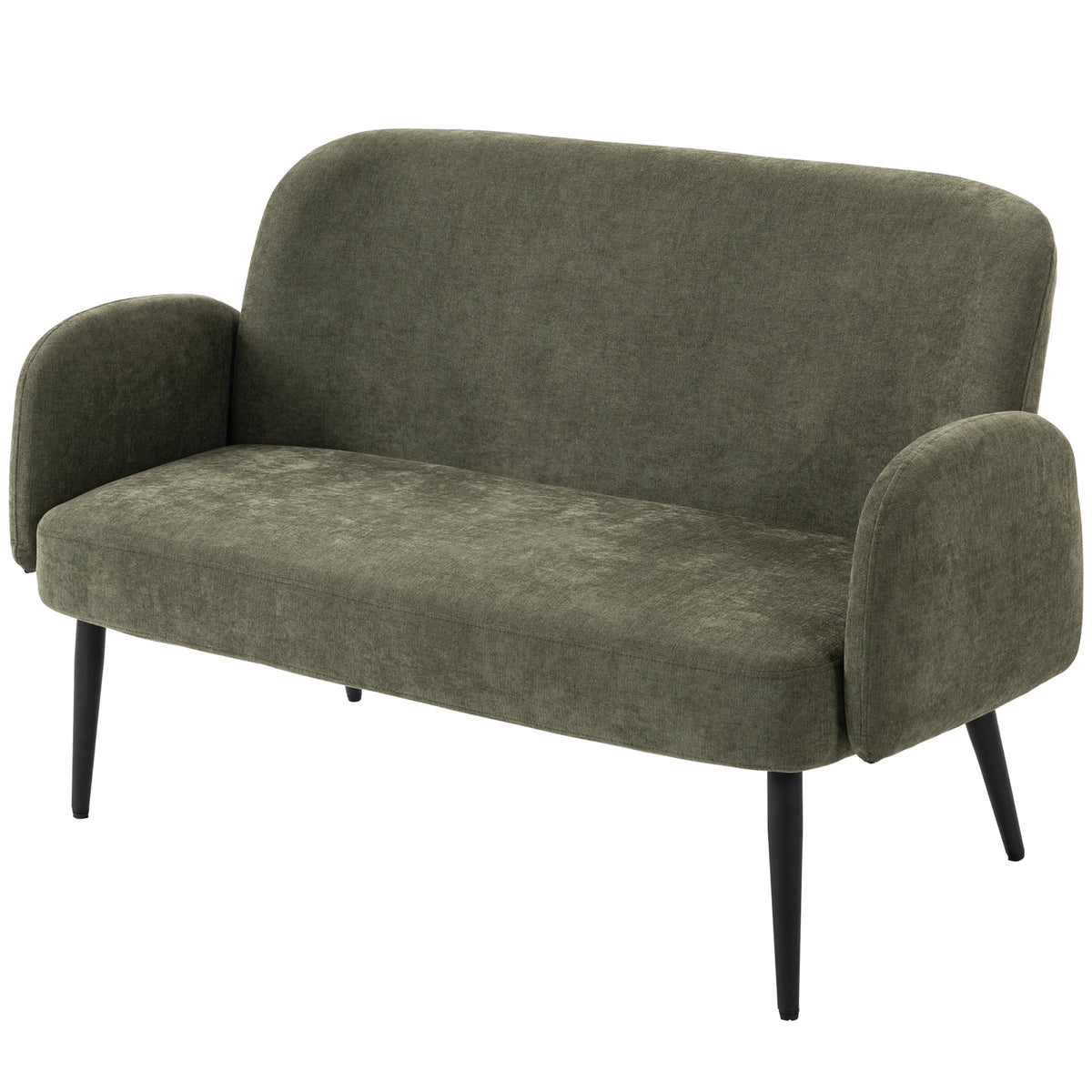 HOMCOM 132cm 2 Seater Sofa, Velvet Comfy Small Sofa Couch with Wide Seat, Thick Padding, Tapered Metal Legs, Green