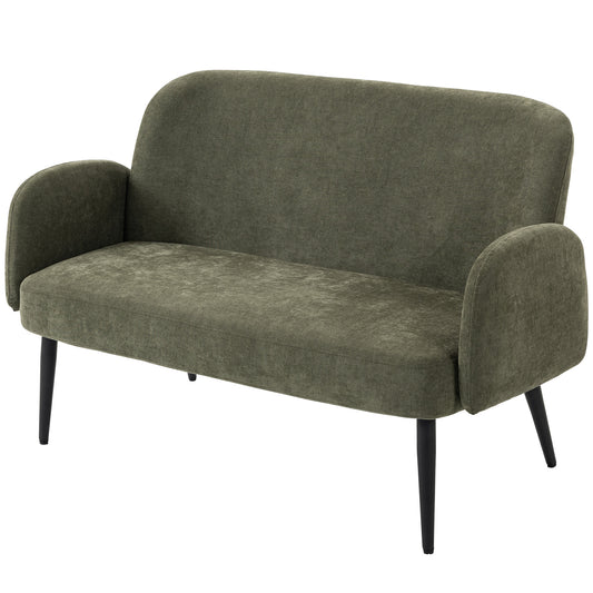 HOMCOM 132cm 2 Seater Sofa, Velvet Comfy Small Sofa Couch with Wide Seat, Thick Padding, Tapered Metal Legs, Green