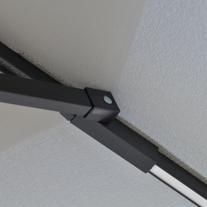 Outsunny 3(m) Cantilever Banana Parasol wiszący z podwójnym dachem, światłami LED Solar, korbą, 8 wytrzymałymi żebrami i podstawą krzyżową do użytku na zewnątrz, w ogrodzie, na patio, jasnoszary